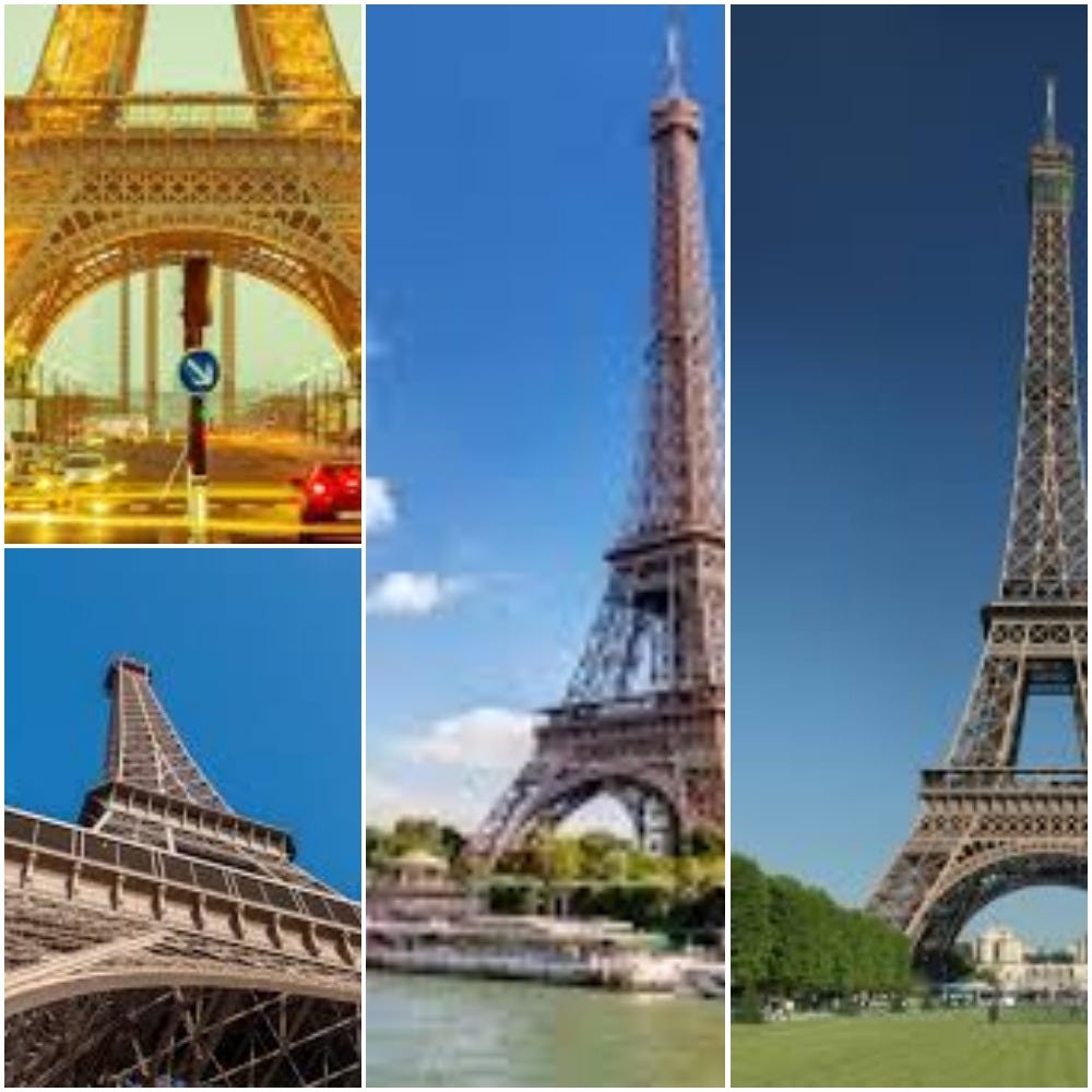 4 different Images of Eiffel Tower in a frame