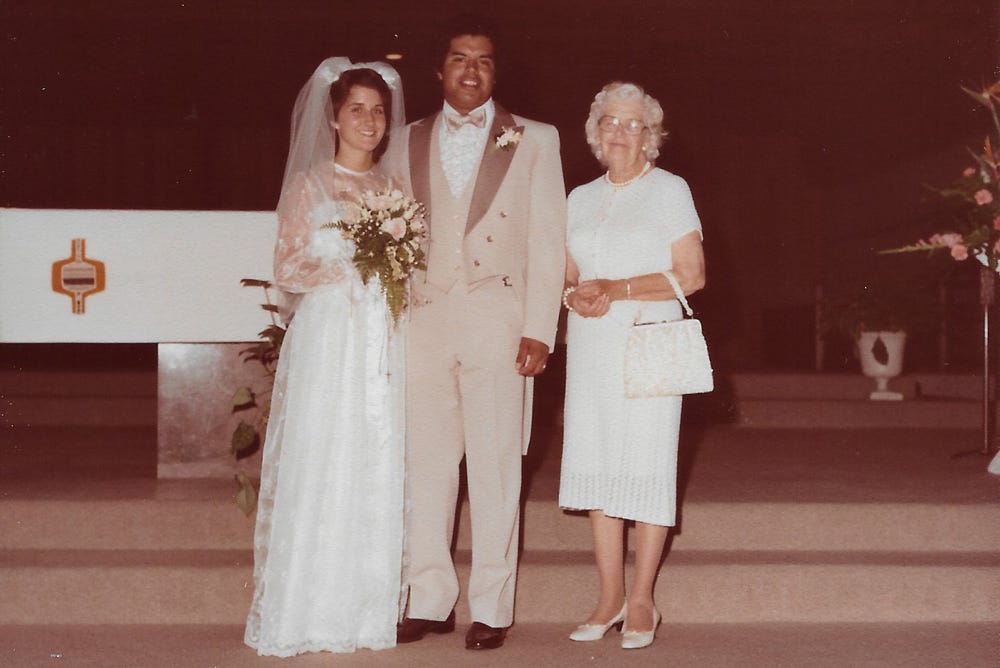 The author on her wedding day, with her Grandma C