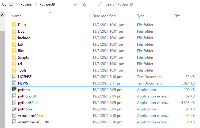 Check the python exe file in the path