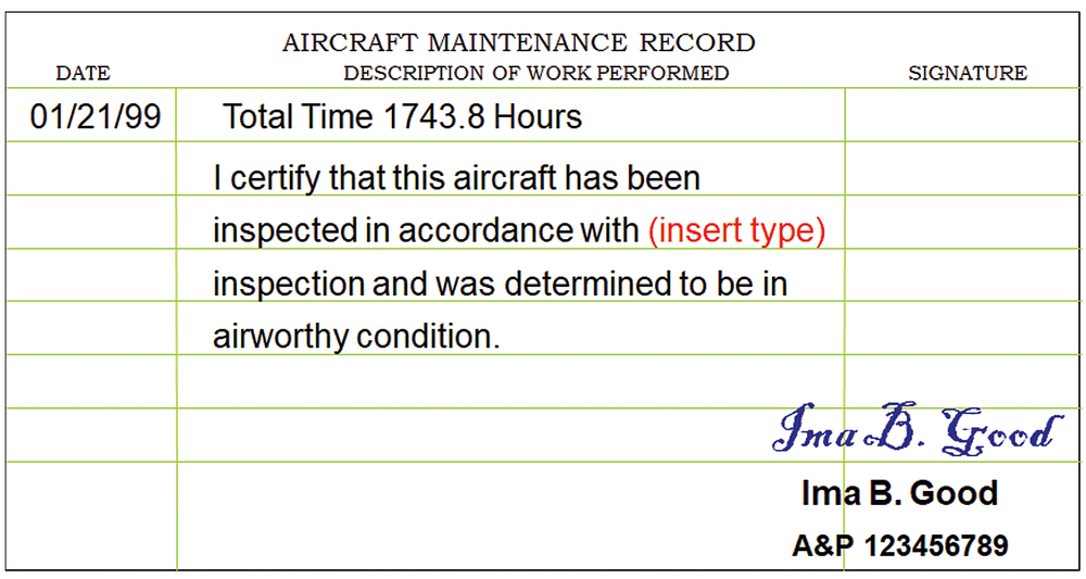 Image of a maintenance record.