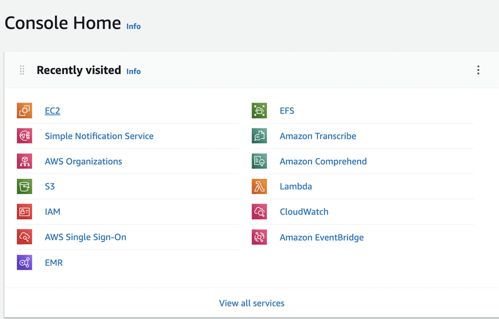 AWS Management Console to locate EC2 and EBS menu