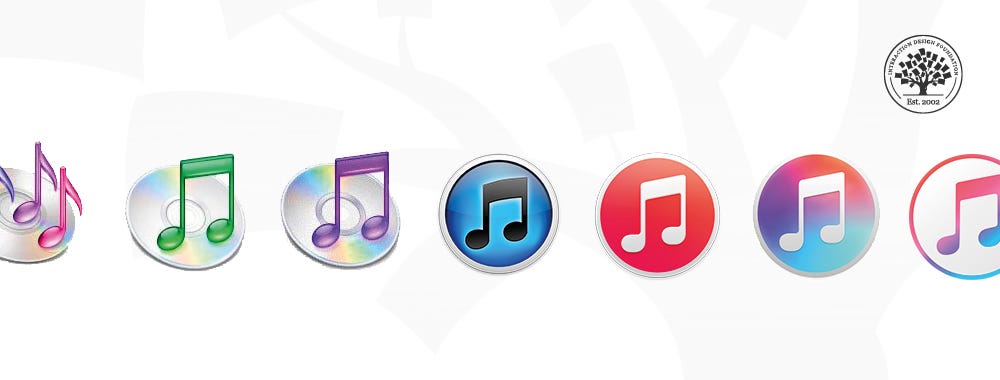 Seven versions of the Apple iTunes Logo