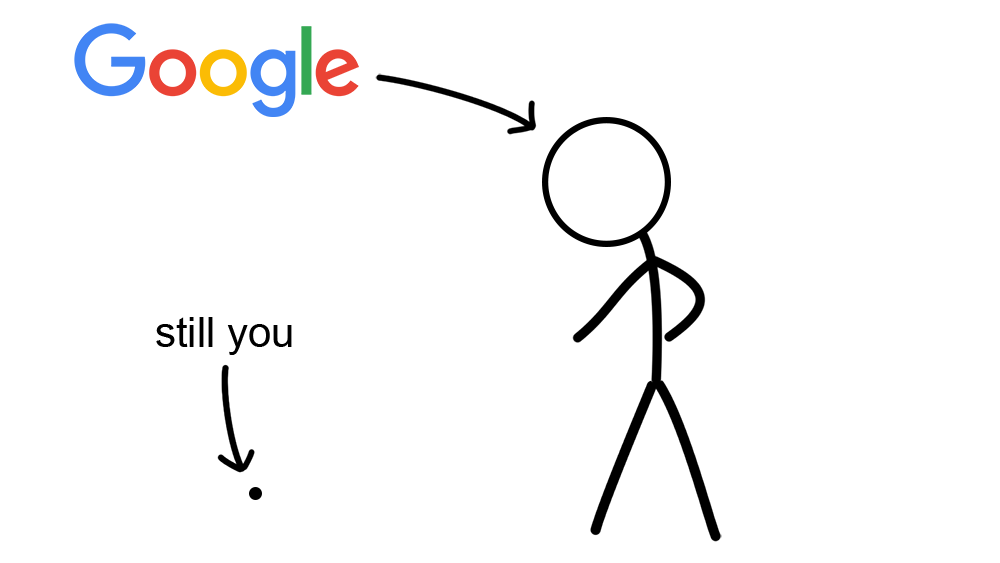 A small dot representing you (again), next to a large stick figure representing Google