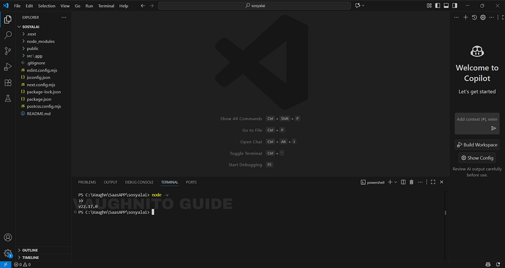Screenshot showing Nxt.js package installation process in Visual Studio Code terminal.