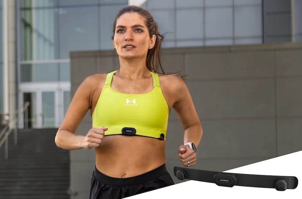 Image showing the Garmin HRM-Fit Chest Strap, tailored for women and compatible with various sports bra brands for fitness tracking