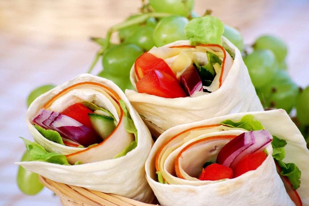 Veggie wraps with colorful vegetables inside