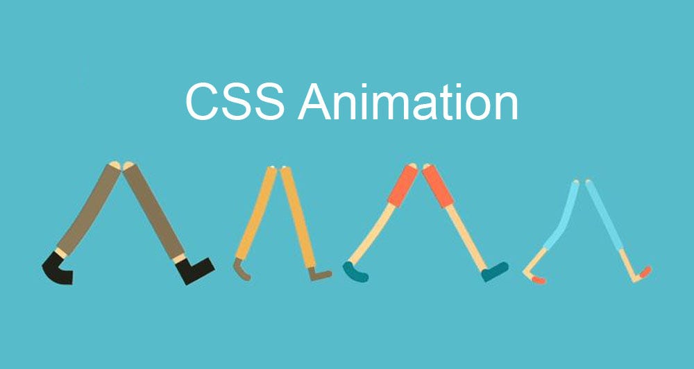 A picture with 4 sets of legs and a text saying  “CSS Animations”