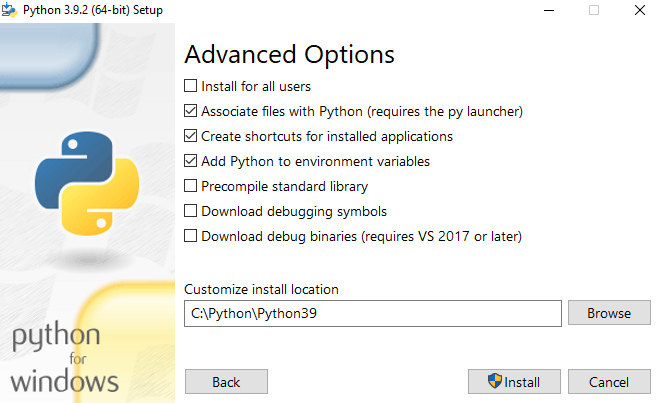 Python setup: customize install location