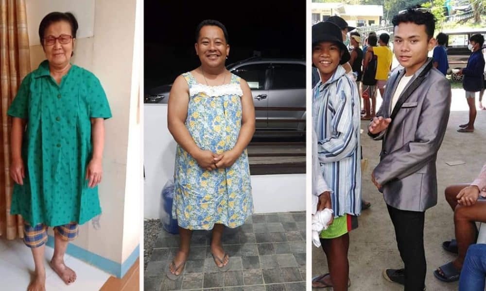 Taal volcano explosion evacuees wearing donated clothes.