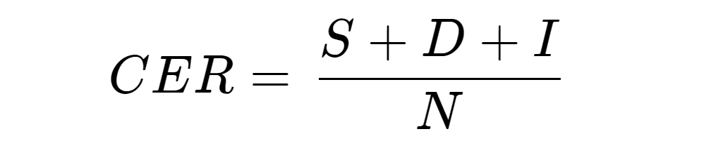Formula to compute Character Error Rate (S+D+I)/N