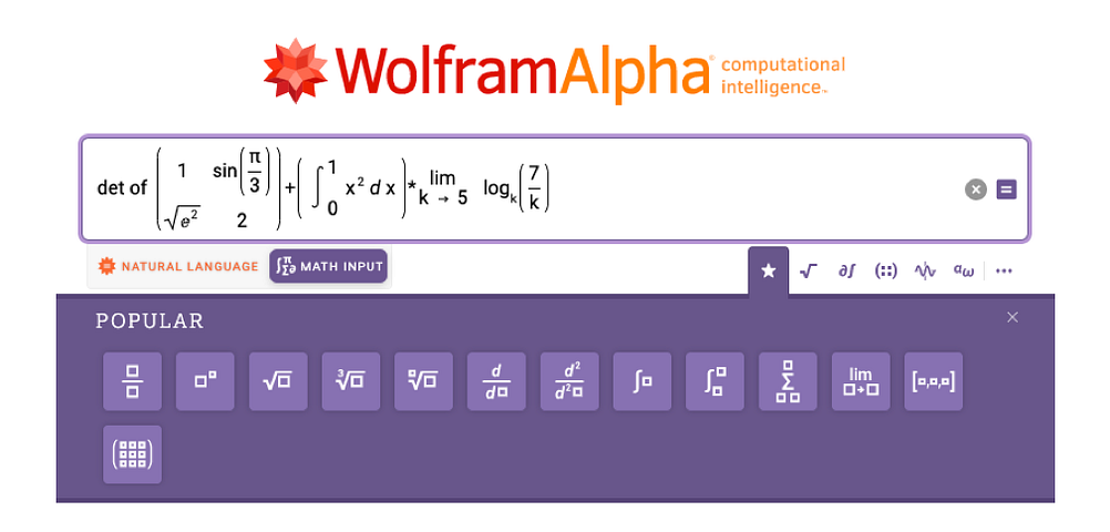 Screenshot of Wolfram|Alpha with math formula