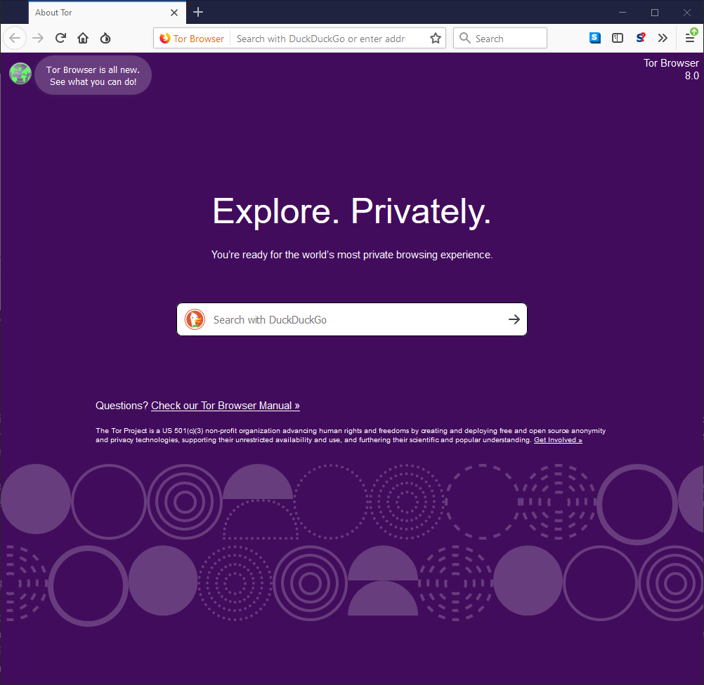 An image of the tor browser with the default search engine