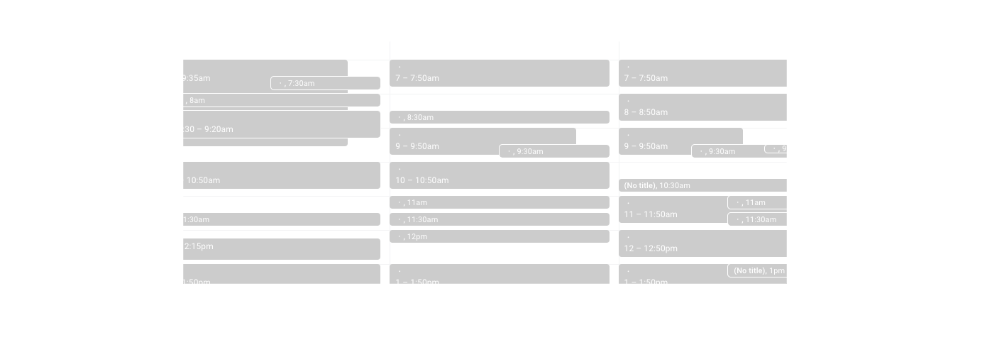 A calendar that looks like a solid grey wall of meetings over several days.