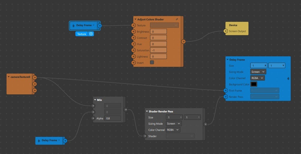 Patch setup in Spark AR for a frame delay effect