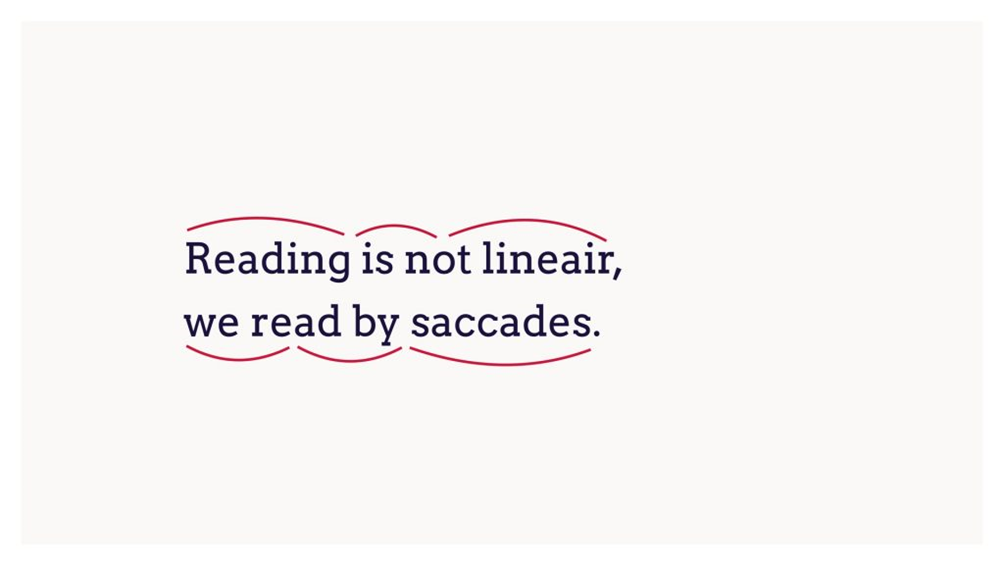 Representation of saccades on a text. The reading process is not linear but jumps between words.