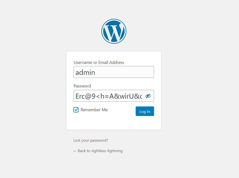 WordPress Login Page — Credentials