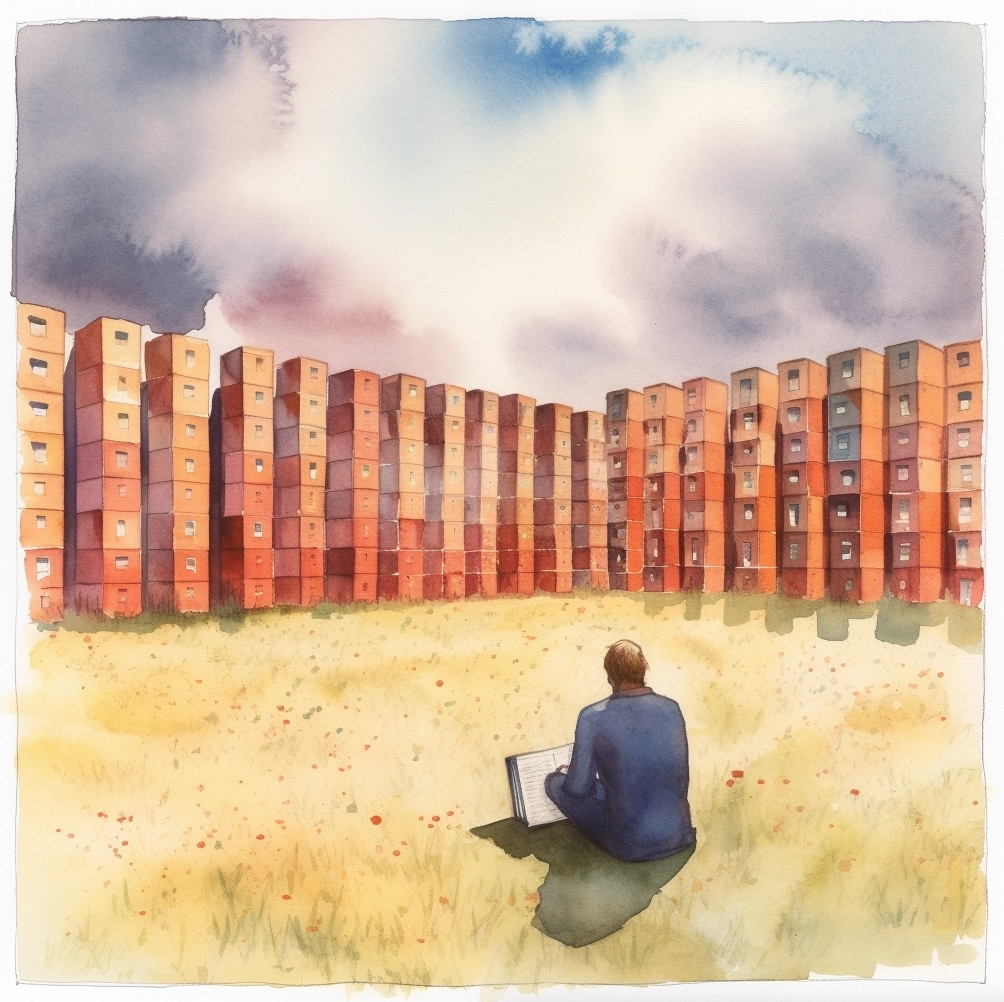 image generated by Midjourney — “a watercolor of a person looking at a field of databases”