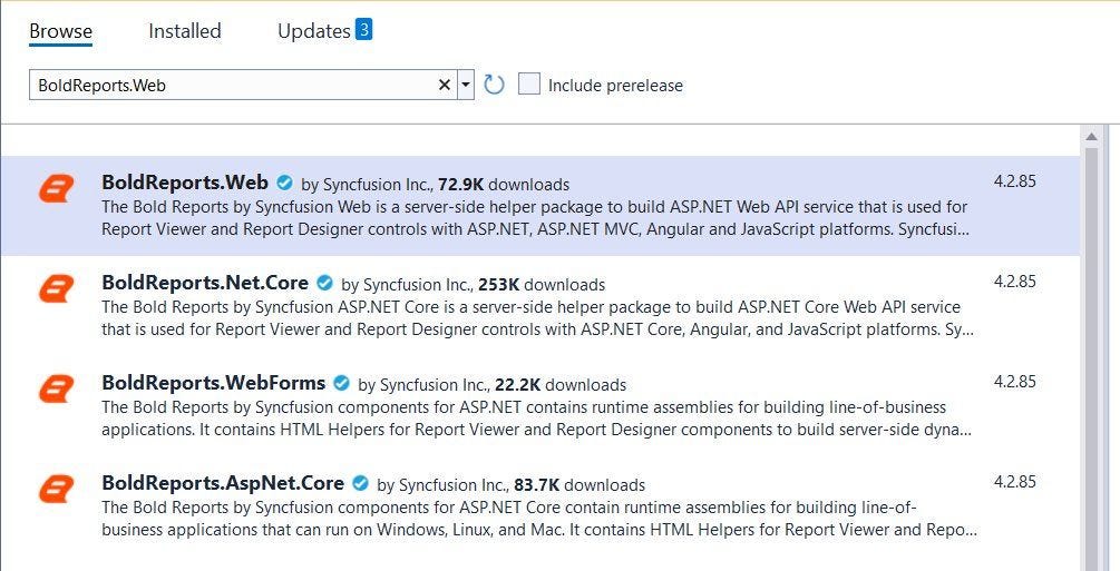 Install ASP.NET reporting NuGet packages | ASP.NET Web Forms Report Designer