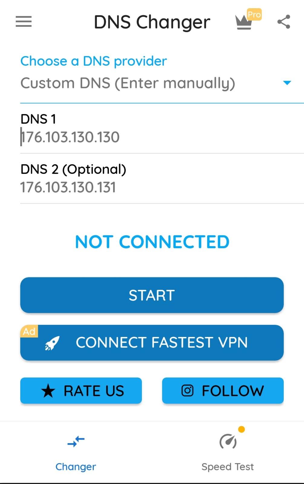 DNS Changer screen