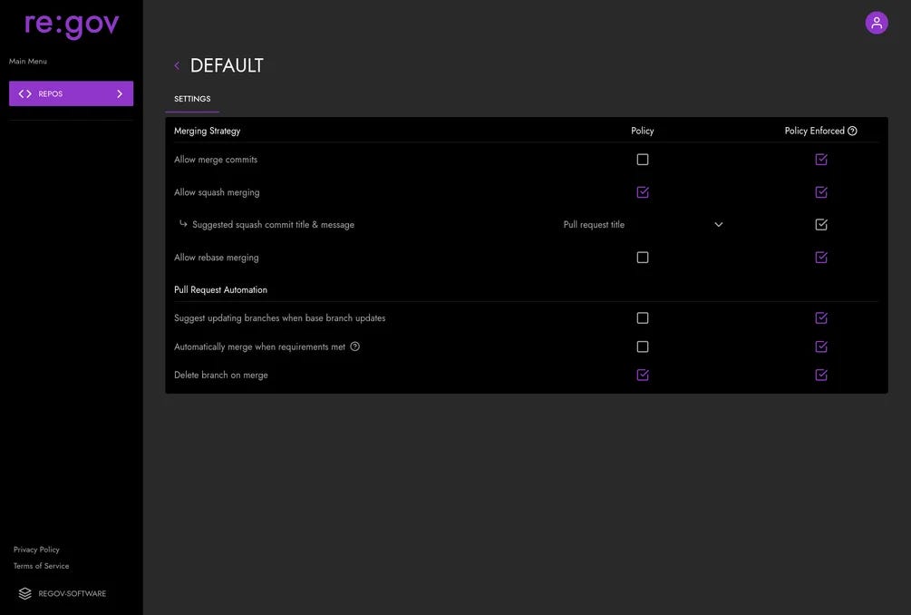 Regov Settings Policy Interface