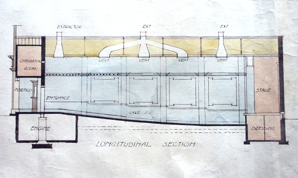 A drawing of the longitudinal section of the Electric Palace Cinema.