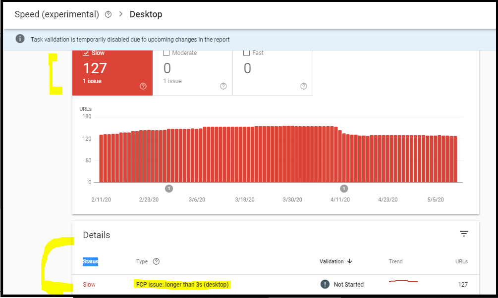 Google Search Console FCP error on Desktop