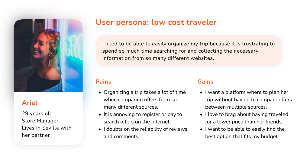 Our User Persona, a low cost traveler