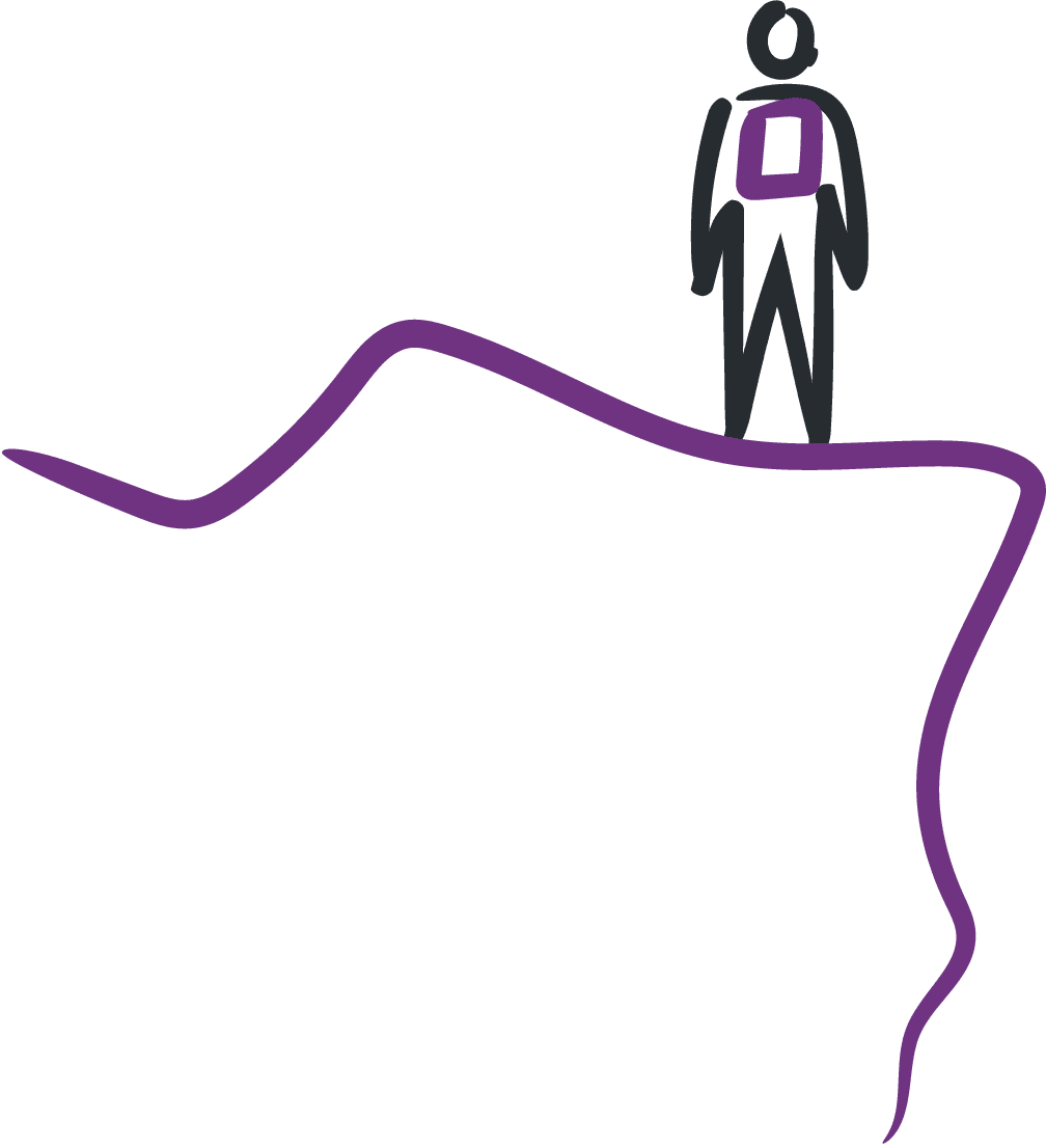 A drawing of a person standing near the edge of a cliff.