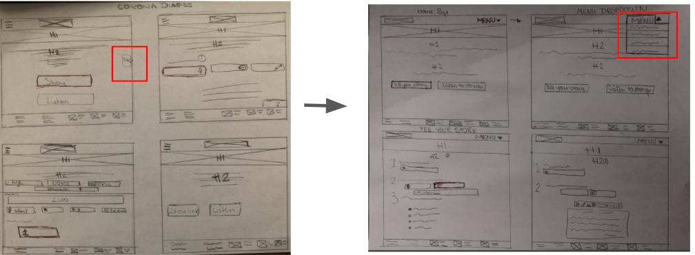 Feedback on the wireframe, the image on the right was the first wireframe, the image on the left is the revised version.