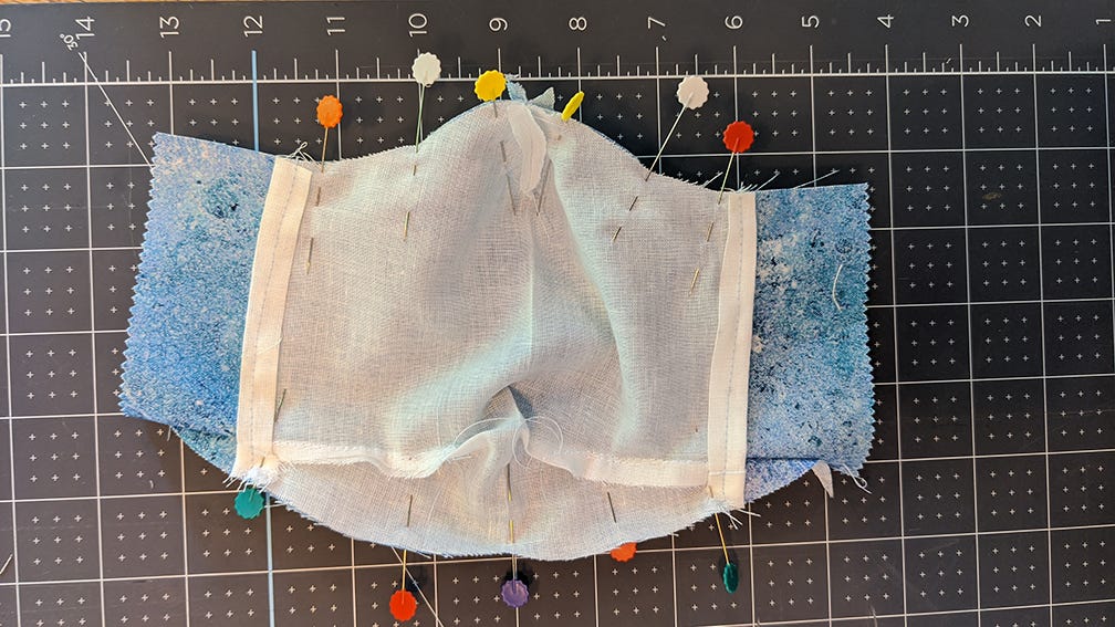 main layer and filter layer pinned right sides together, ready to be sewn