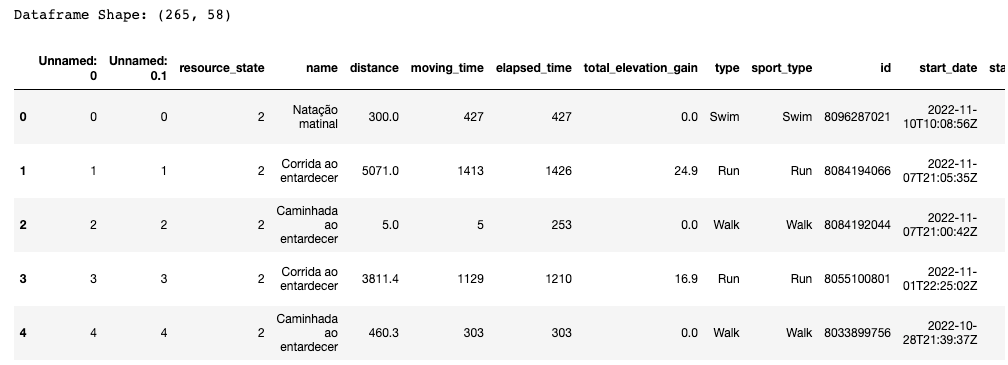 Tamanho do dataset e tabela com dados sobre o dataset.