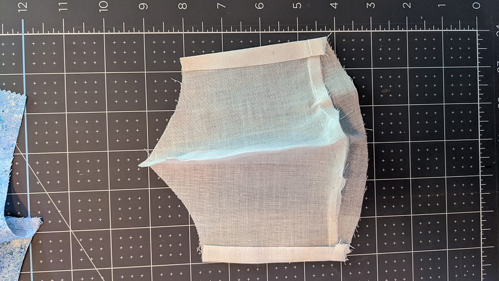filter layer edges folded over, ready to be sewn