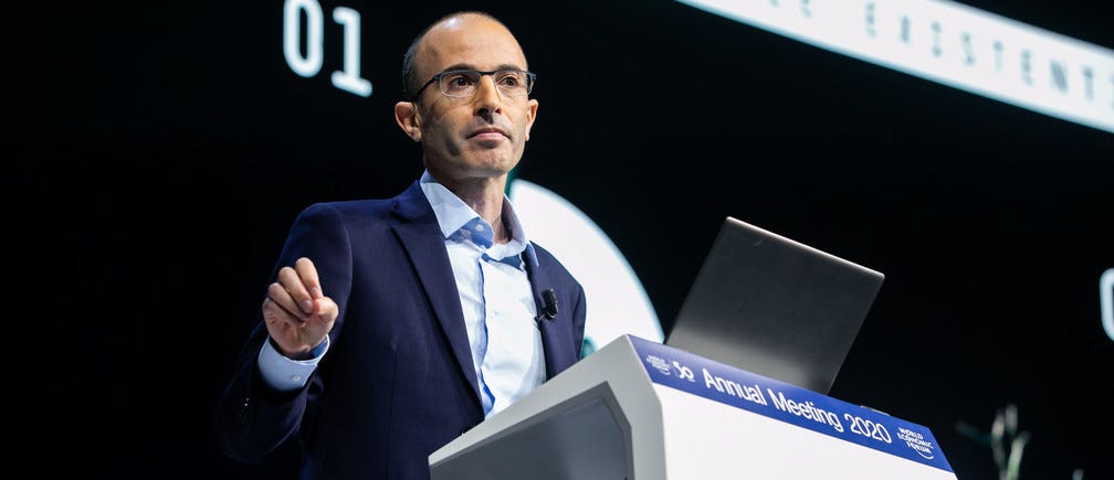 Professor Yuval Noah Harari speaking at the World Economic Forum in Davos.