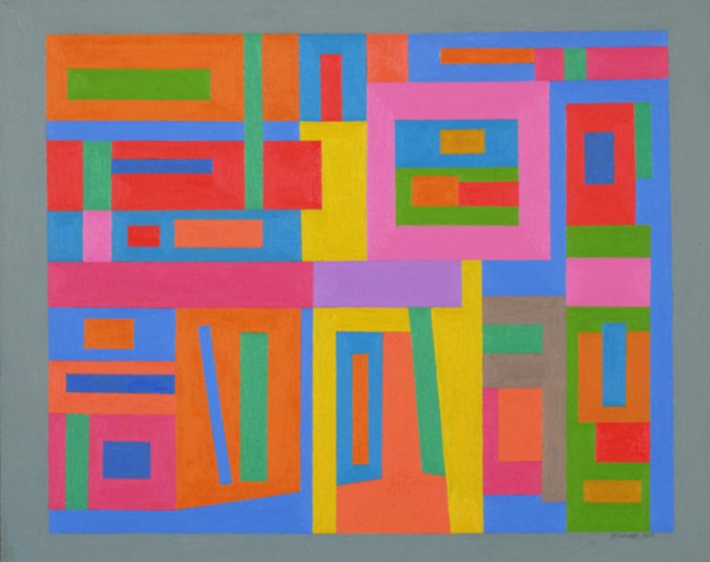 Ad Rheinhart painting of colorful geometric shapes
