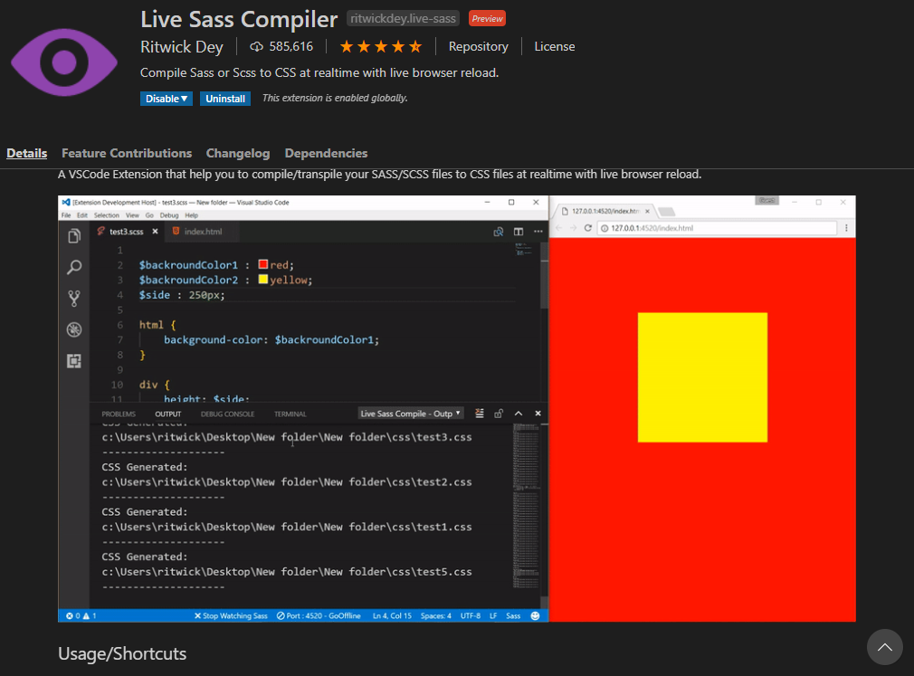 sass live compiler vs code ex