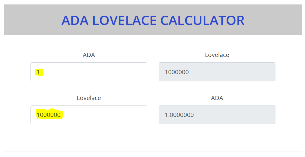 Lovelace calculator