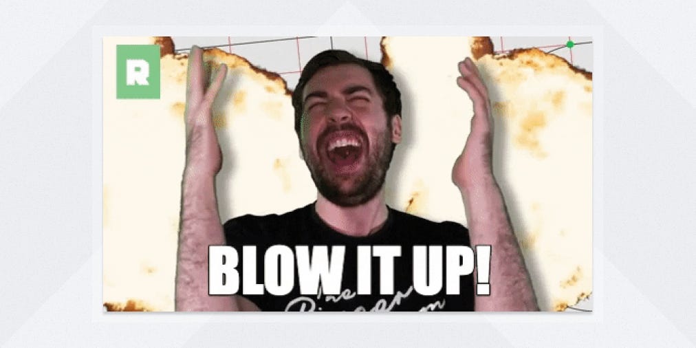 A meme of journalist Kevin O’Connor, shouting “blow it up!”