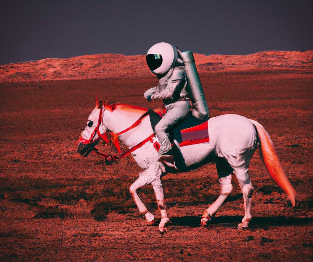Astronaut riding a horse on Mars "Search for life on Mars”