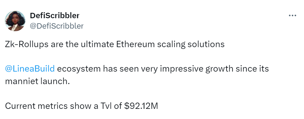 Zk-Rollups are the ultimate Ethereum scaling solutions @LineaBuild ecosystem has seen very impressive growth since its manniet launch. Current metrics show a Tvl of $92.12M