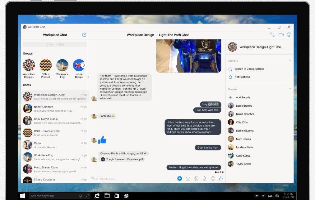 Workplace by Facebook messaging app example