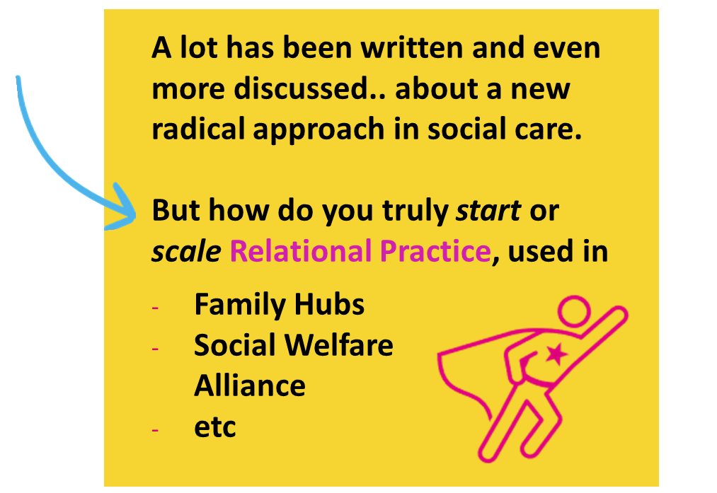 A lot has been written and even more discussed.. about a new radical approach in social care. But how do you truly start or scale Relational Practice, used in Family Hubs, Social Welfare Alliance, etc