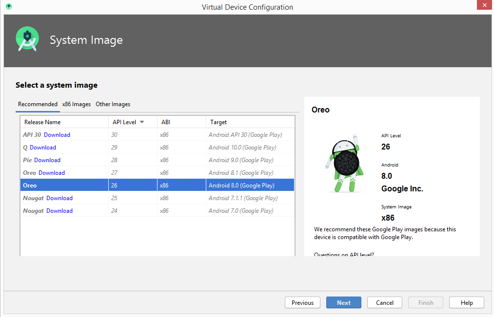 System Image specification for avd