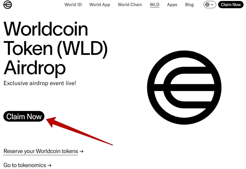 Worldcoin (WLD) token airdrop