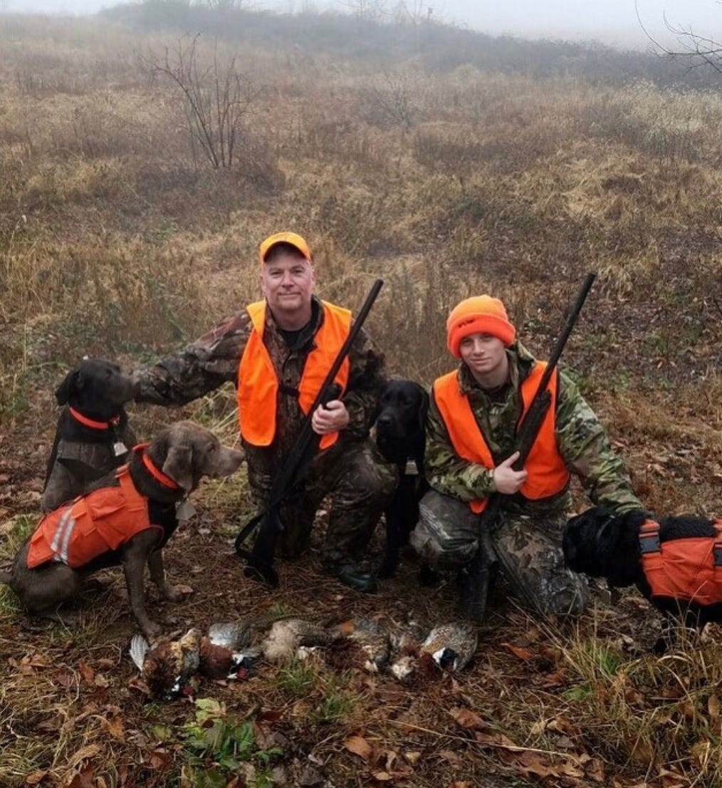 Creed shares a great day of bird hunting with his father and both of his dogs.