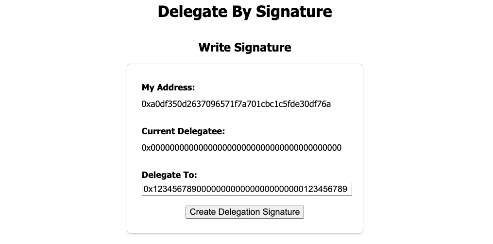 Create a Compound Governance delegate transaction using an Ethereum EIP-712 signature