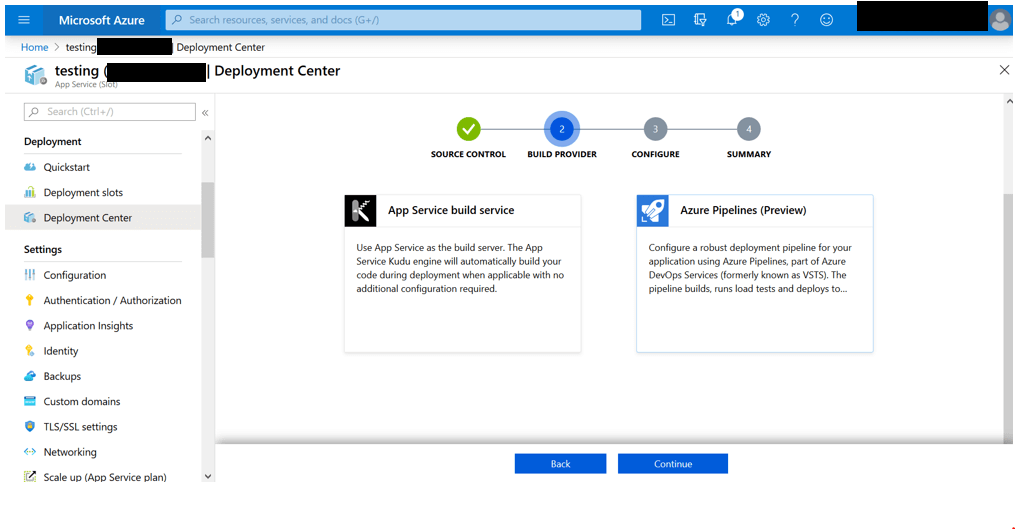 Select Azure Pipeline in the Builder Provider Section