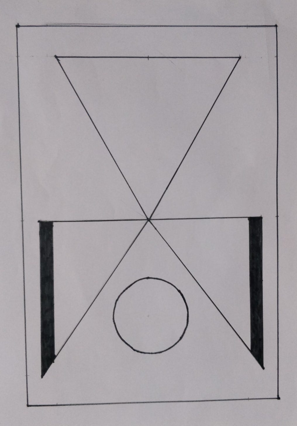 a pencil art with triangles and a circle.