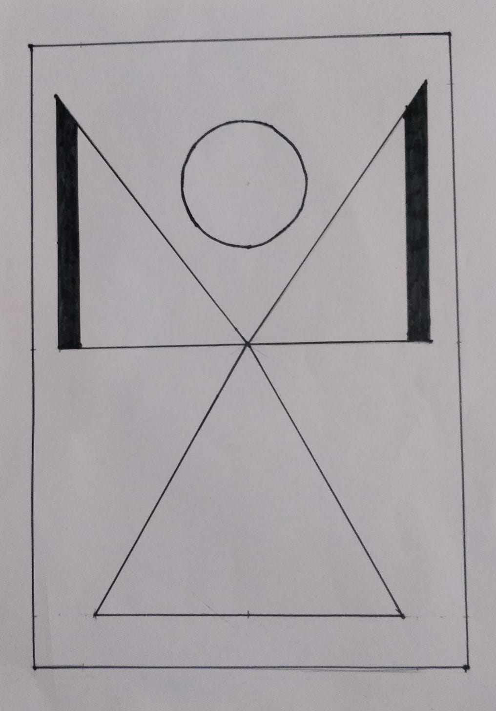 a pencil art with triangles and a circle.