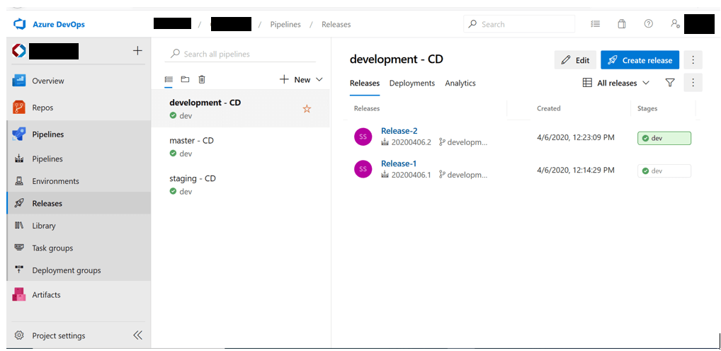 check the CD status in Releases under the Pipelines
