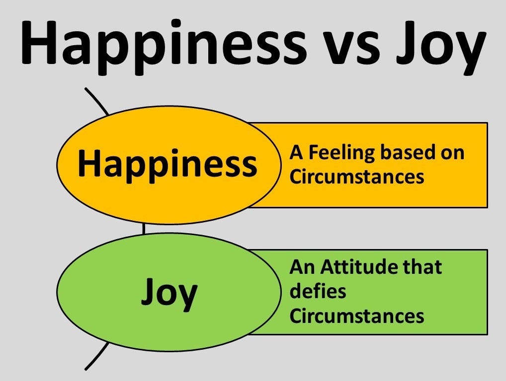 Graphic displaying the distinction between happiness and joy.